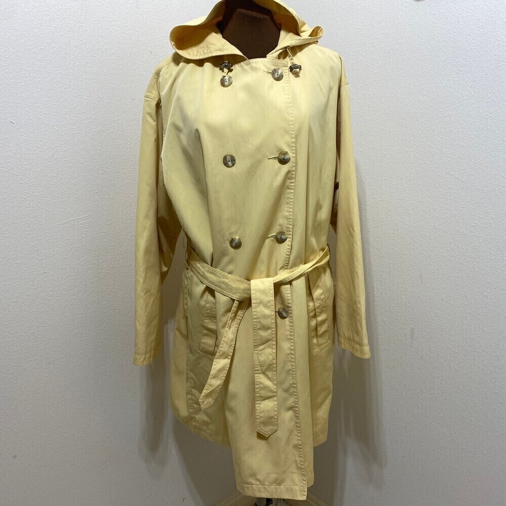 Woman's Size Large L.L. Bean Yellow Rain Trench Coat with Hood